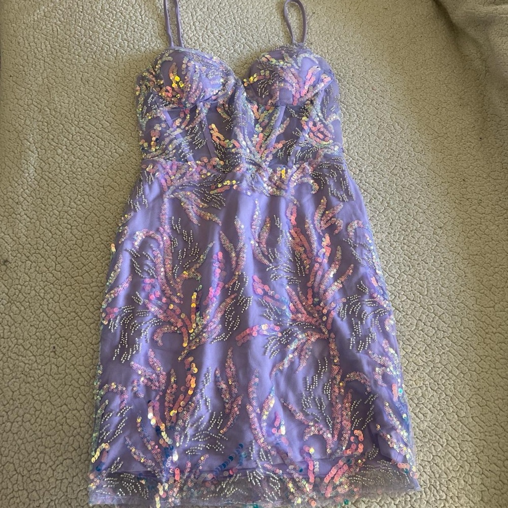 Purple Sequin Embellished Dress
